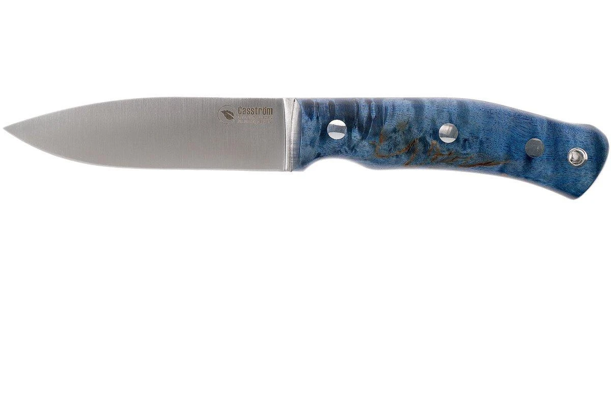 Casström No. 10 Swedish Forest Knife Blue Curly Birch, 14C28N Flat Grind 13119 1 Casström No. 10 Swedish Forest Knife Blue Curly Birch, 14C28N Flat Grind 13119